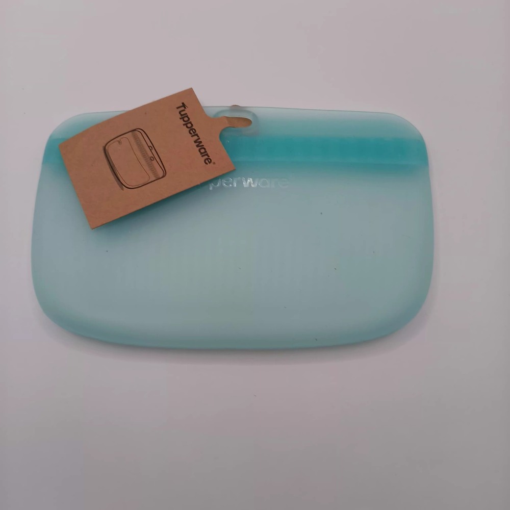 Tupperware Ultimate Silicone Bag Teal Blue Reusable Food Storage Zip Top Pouch
